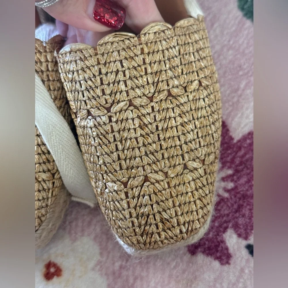 Modatrova Stilvi Raffia Espadrille Wedges Ankle Tie Natural EU 38